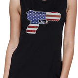 Pistol Shape American Flag Womens Muscle Top Unique Fourth Of July