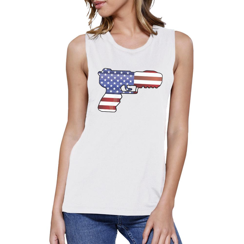 American Flag Pistol Womens Muscle Tee Gifts For Gun Supporters