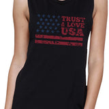 Trust & Love USA Womens Black Muscle Tanks Round Neck Line Cotton