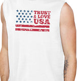 Trust & Love USA Mens White Muscle Tanks Round Neck Line Cotton