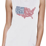 Happy Birthday USA Womens White Cap Sleeve Funny 4th Of July Tank