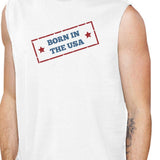 Born In The USA White Round Neck Cotton Graphic Muscle Tee For Men