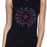 Liberty & Justice Black Cotton Graphic Muscle Tanks Gifts For Women