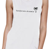 California Dreaming Womens White Muscle Top Lightweight Summer Tee