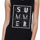 Summer Geometric Lettering Womens Black Crewneck Cotton Tank Top