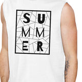 Summer Geometric Lettering Mens White Muscle Tee Crew Neck Line