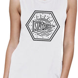 Stay Salty Womens White Sleeveless Top Cotton Summer Muscle Tee