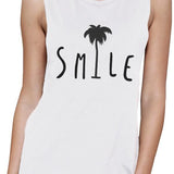 Smile Palm Tree Womens White Sleeveless Muscle Top Cool Summer Top
