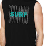 Surf Waves Mens Black Unique Graphic Muscle Tee For Ocean Lovers