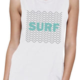 Surf Waves Womens White Muscle Tank Top Cool Summer Cotton Tanks