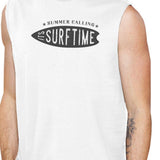 Summer Calling It's Surf Time Mens White Muscle Top