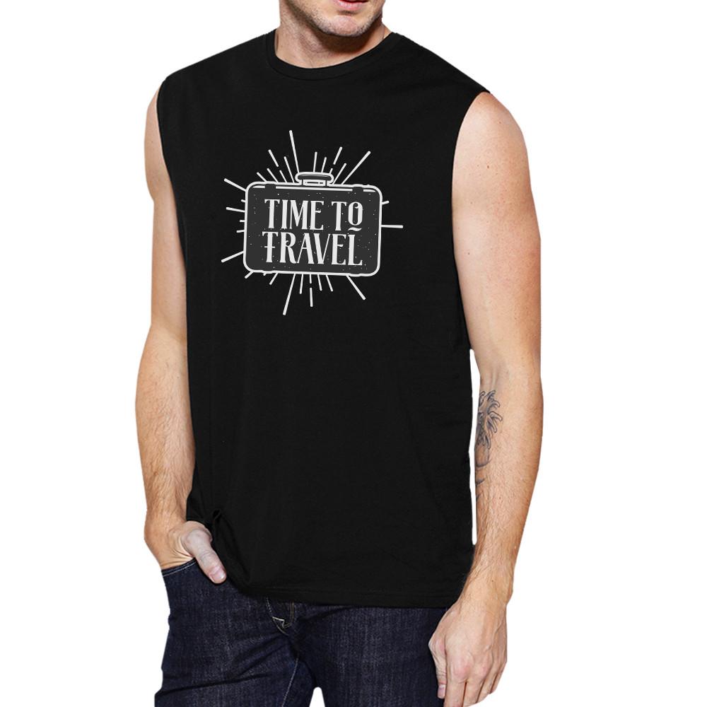 Time To Travel Mens Black Muscle Top