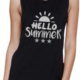 Hello Summer Sun Womens Black Muscle Top