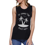 It's Summer Time Beach Party Womens Black Muscle Top