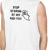 Stop Staring At My Boo-Tee Ghost Mens White Muscle Top