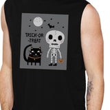 Trick-Or-Treat Skeleton Black Cat Mens Black Muscle Top