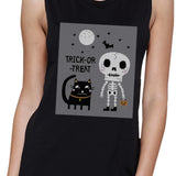 Trick-Or-Treat Skeleton Black Cat Womens Black Muscle Top
