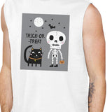 Trick-Or-Treat Skeleton Black Cat Mens White Muscle Top