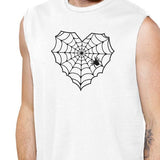 Heart Spider Web Mens White Muscle Top