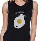 Meowgical Cat And Fried Egg Womens Black Muscle Top