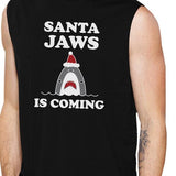 Santa Jaws Is Coming Mens Black Muscle Top
