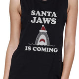Santa Jaws Is Coming Womens Black Muscle Top
