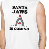 Santa Jaws Is Coming Mens White Muscle Top