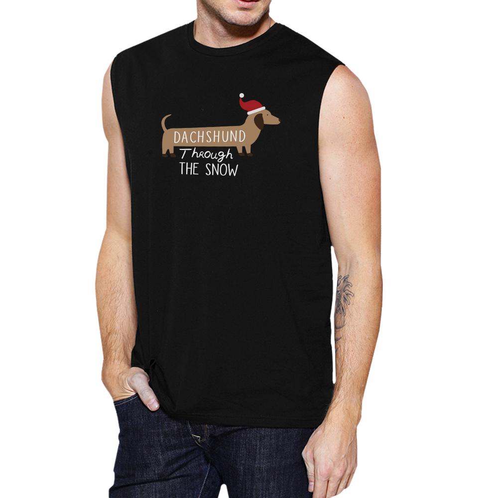 Dachshund Through The Snow Mens Black Muscle Top