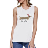 Dachshund Through The Snow Womens White Muscle Top