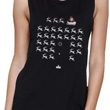 Pixel Game Santa And Rudolph Womens Black Muscle Top