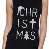 Christmas Letters Womens Black Muscle Top