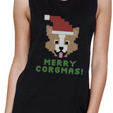 Merry Corgmas Corgi Womens Black Muscle Top