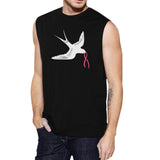 Pink Ribbon And Swallows Birds Mens Black Muscle Top