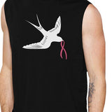 Pink Ribbon And Swallows Birds Mens Black Muscle Top