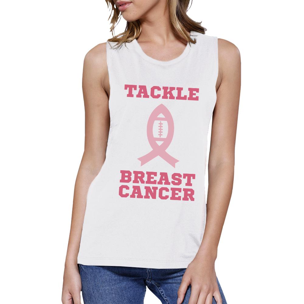 Tackle Breast Cancer Football Womens White Muscle Top