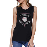 Strike Out Breast Cancer Baseball Womens Black Muscle Top