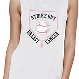 Strike Out Breast Cancer Baseball Womens White Muscle Top