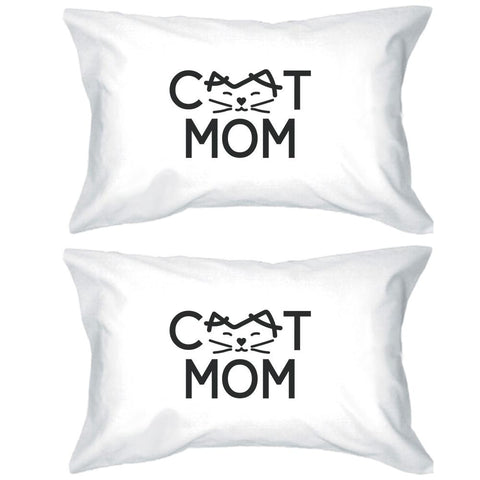 Cat Mom White Standard Size Pillow Case Cute Gifts For Cat Lovers