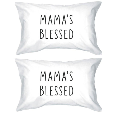 Mama's Blessed White Simple Design Cotton Pillow Case For Moms