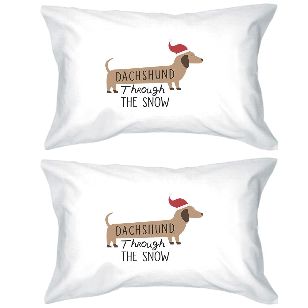 Dachshund Through The Snow White Pillowcases