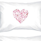 Pink Ribbon Heart White Pillowcases