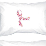 Pink Floral Ribbon White Pillowcases