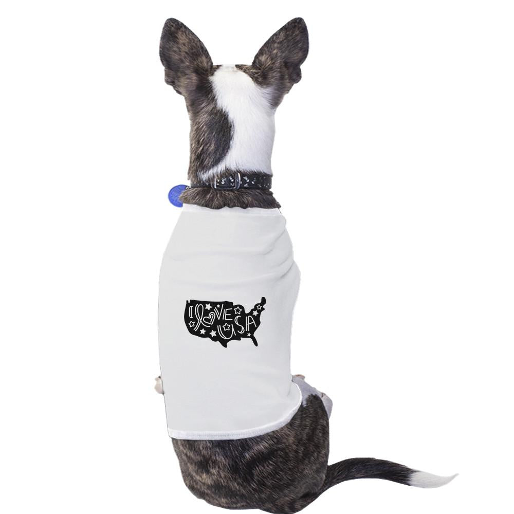 I Love USA Map White Dog Shirt For Independence Day Small Dog Only