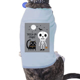 Trick-Or-Treat Skeleton Black Cat Pets Sky Blue Shirt