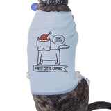 Meowy Catmas Santa Cat Is Coming Pets Sky Blue Shirt