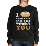 I Doughnut Know Black Sweatshirt Humorous Design Crew Neck Pullover