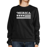 Heart 'Merica Cute American Flag Design Sweatshirt Black Round Neck