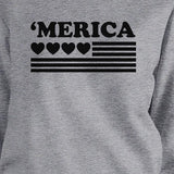 Heart 'Merica Unisex Grey Sweatshirt Pullover Fleece Round Neck Top