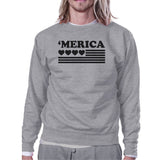 Heart 'Merica Unisex Grey Sweatshirt Pullover Fleece Round Neck Top