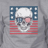 Skull American Flag Unisex Grey Sweatshirt Round Neck Pullover